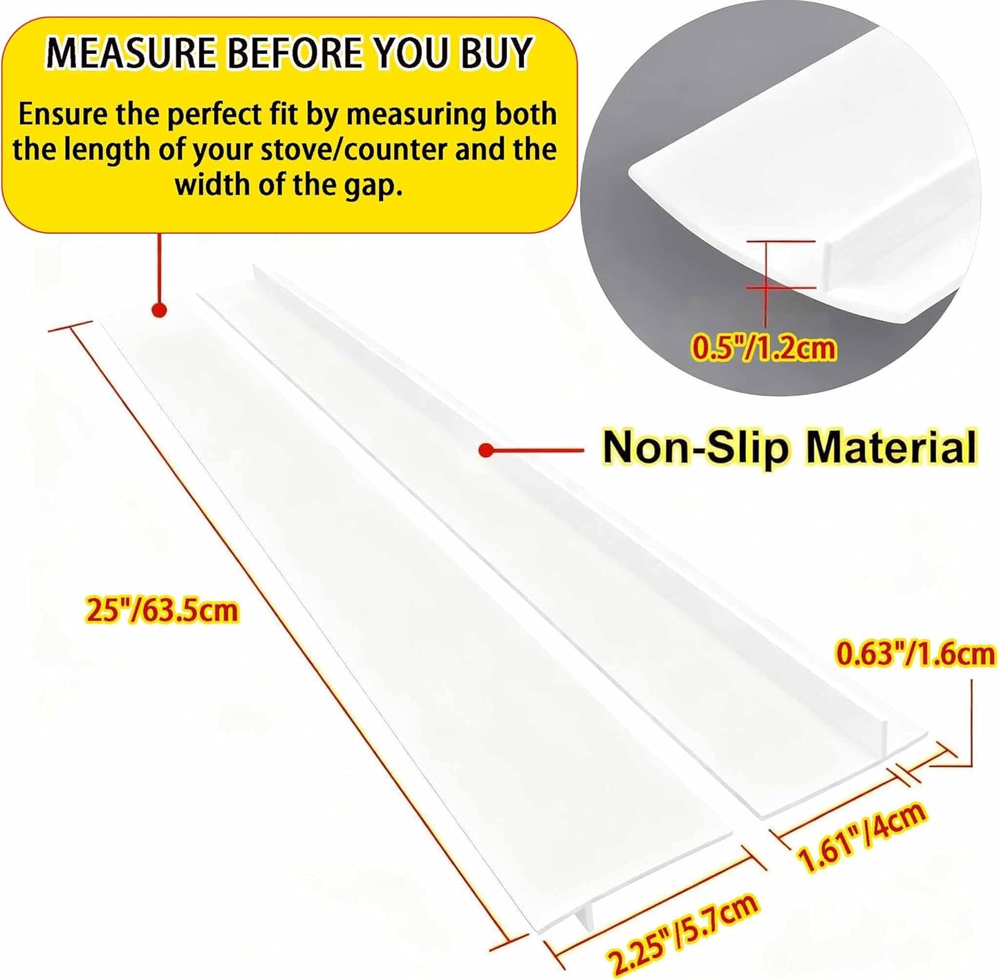 2 Pack Flexible Kitchen Stove Gap Covers, Silicone Gap Fillers(White,25in) | Between Counter and Stovetop,Washer, Oven, Dryer, Easy to Wipe, Food grade silicone material