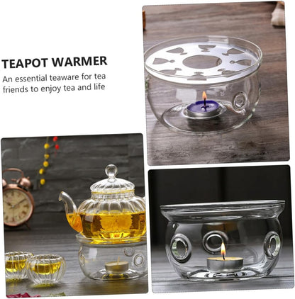 PRETYZOOM 2pcs Borosilicate Glass Teapot Warmer with Round Heart-Shaped Bases Practical Tea Heater Stand for Home Office Heat Preservation Without Candle