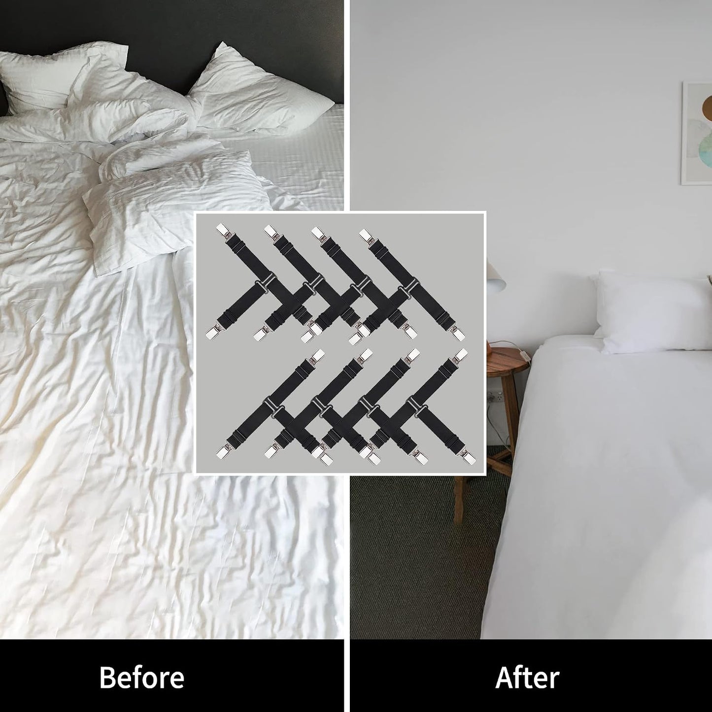 Upgrade Design Bed Sheet Straps 8 PCS Sheet Holders for Corners Fitted Sheet Clips Sheet Suspenders Black