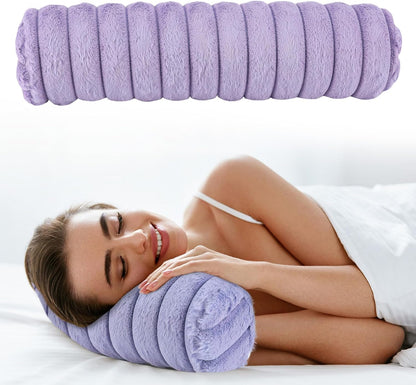 Round Cervical Roll Cylinder Bolster Pillow, Cervical Neck Roll Sponge Pillow, Faux Fur Cylinder Pillows, Neck Pillow for Sleeping for Head, Neck, Back, and Legs (Pink)