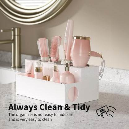 NIUBEE Acrylic Hair Tool Organizer,Hair Dryer Holder Countertop with 3 Cups | Clear, Hot Tools Organizer, Hair Blow Dryer Organizer for Curling Iron, Brush, Straightener, Makeup,Skincare,Vanity, Bathroom