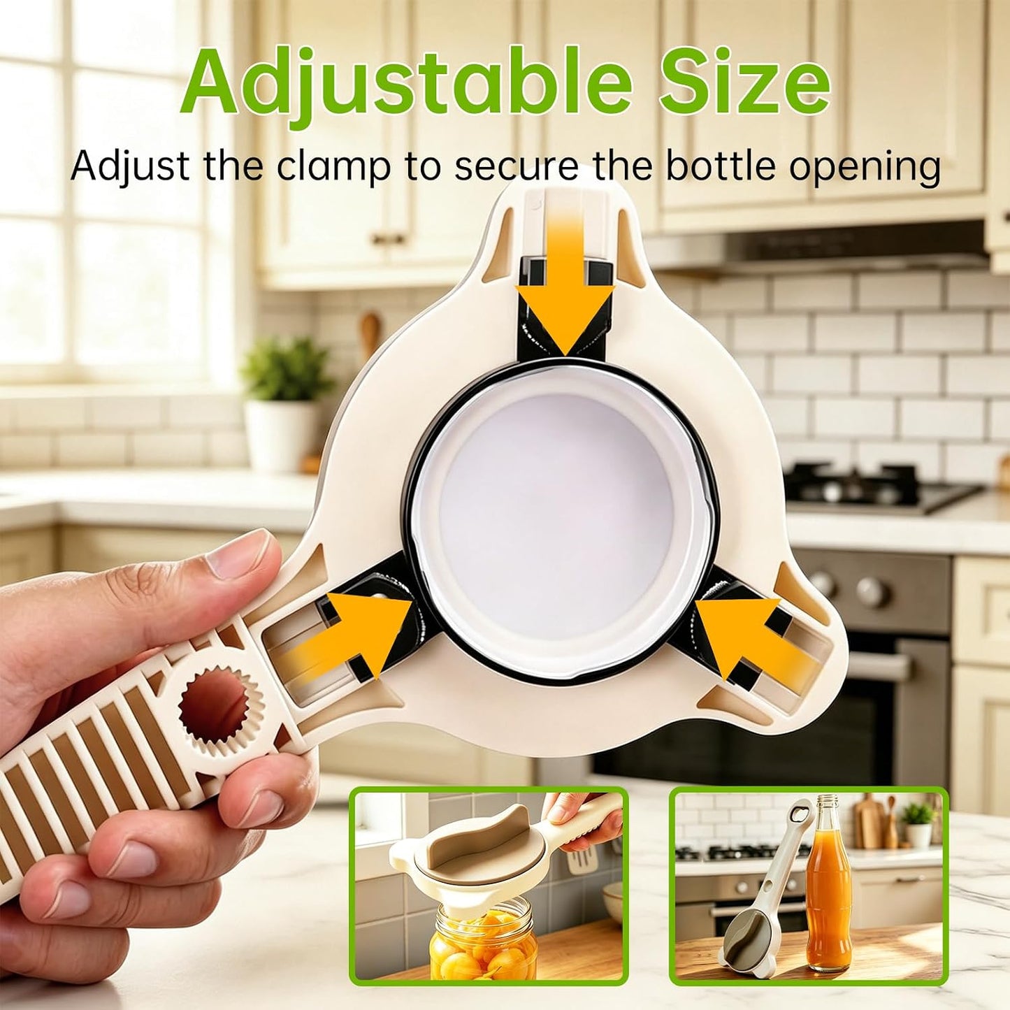 4-in-1 Jar Opener for Seniors & Arthritis Sufferers - Adjustable Stainless Steel Lid Remover with Non-Slip Grip, Ergonomic Kitchen Tool for Weak Hands, Fits Bottles, Jars & Cans