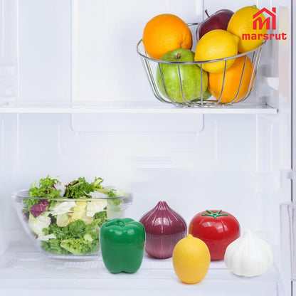 5 Pcs Vegetable Keeper for Refrigerator, Tomato Onion Storage Container, Garlic Pepper Lemon Fridge Saver Holder, Fruit Food Kitchen Box with Lid, Reusable Veggie Lime Fresh Organizer BPA Free