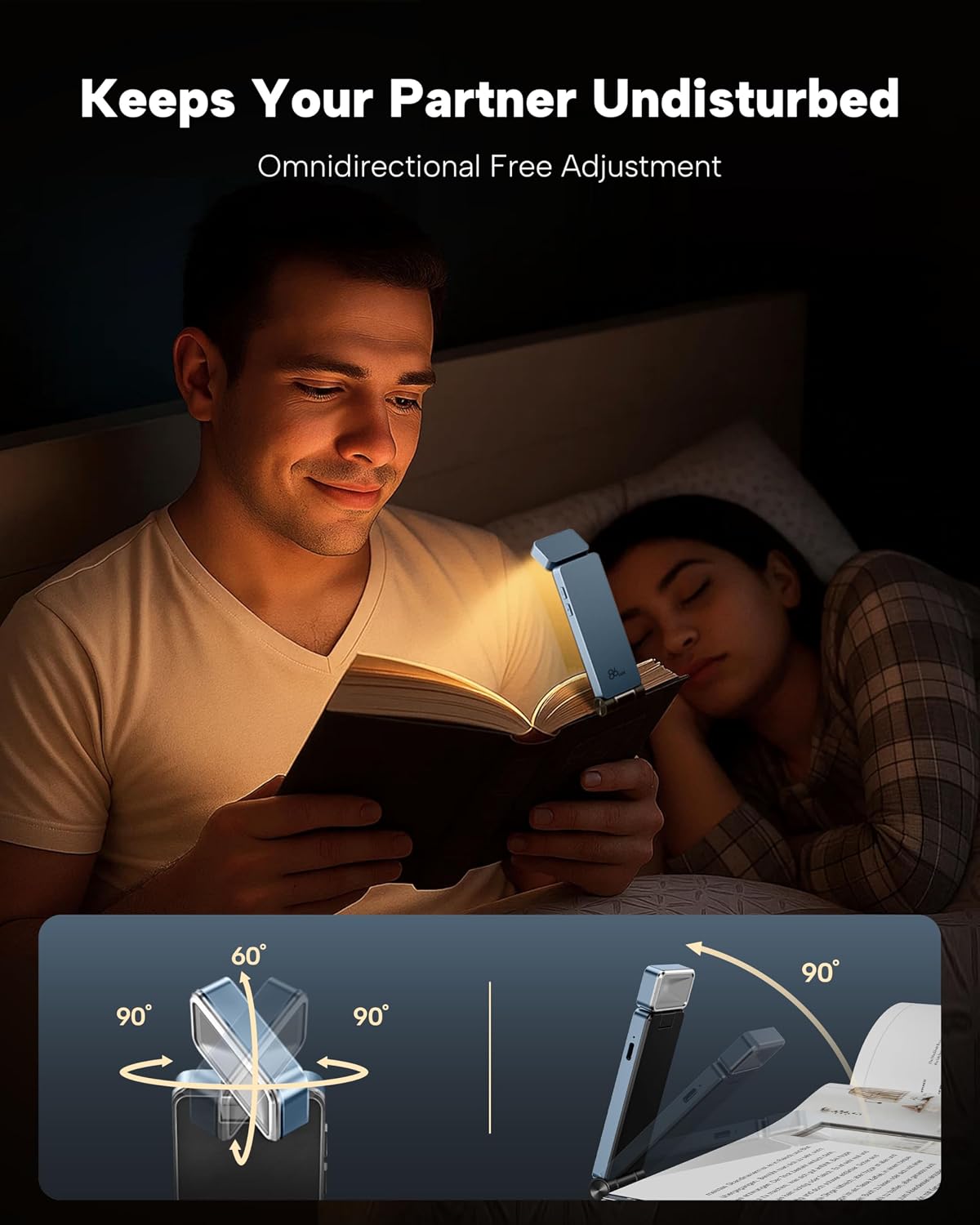 86lux Book Light, Rechargeable Clip-On LED Reading Light for Bed | 3 Color Temperatures with Stepless Dimming, Ultralight Bookmark Design for Book Lovers, Grey