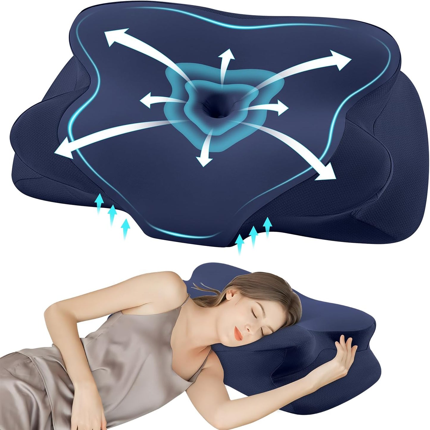 DONAMA Contour Cervical Neck Pillow for Neck Pain Relief | Queen,Ergonomic Dual-Height,Odorless Memory Foam,Side/Back/Stomach Sleepers,Cooling Hypoallergenic Cover,OEKO-TEX Certified