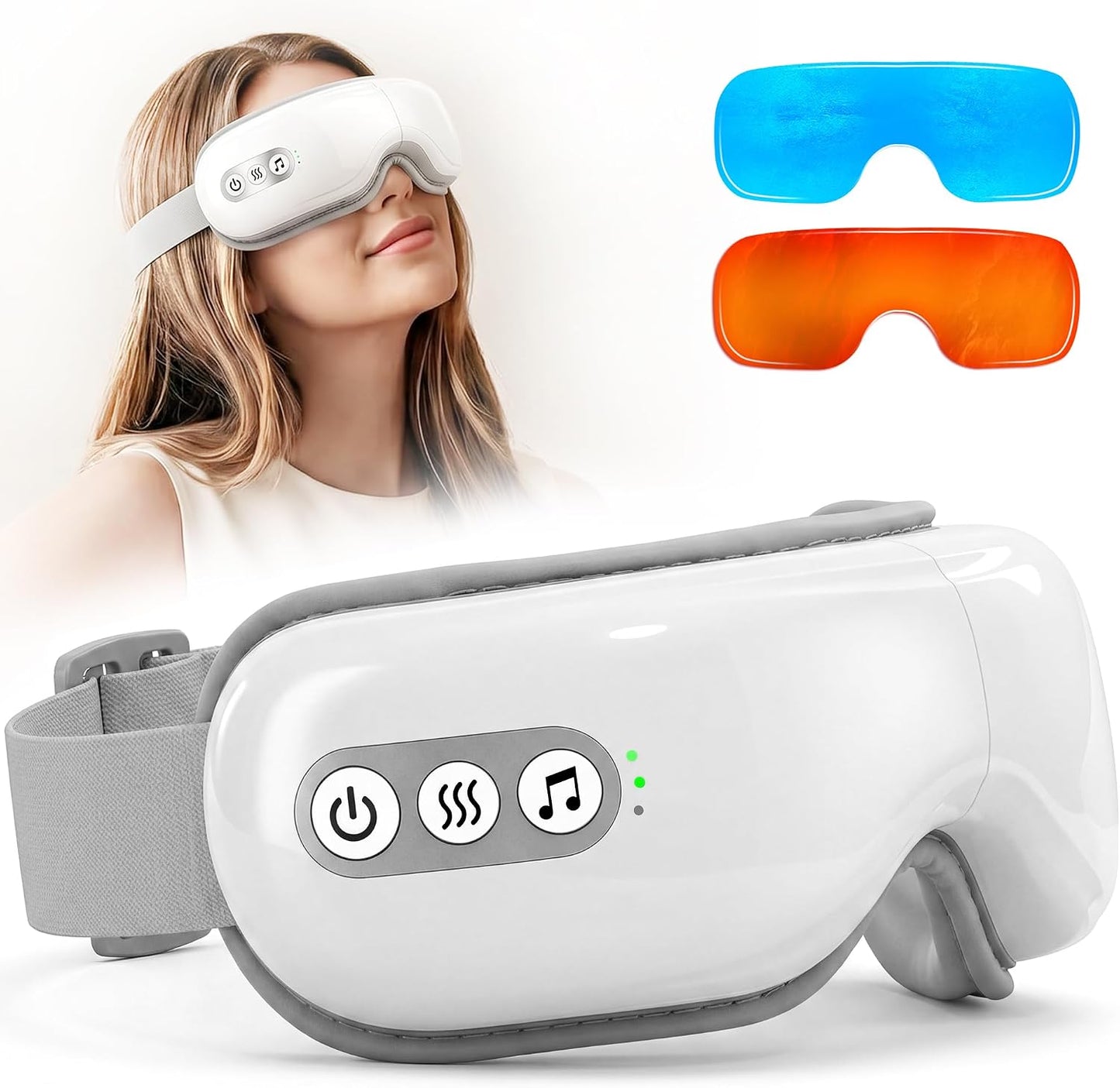 Eye Massager with Heat & Cooling, Cordless Relax Gift | 3 Heat Levels (100-113°F) & Cooling Gel for Dry/Puffy Eyes, 5 Modes, BT Music, Light Block, 1200mAh, Foldable