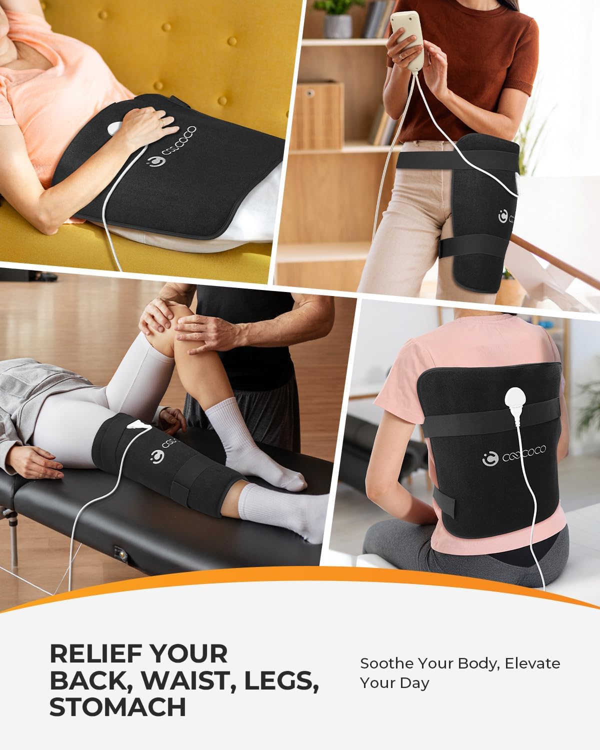 CooCoCo FSA Eligible HSA Hip Heating Pad for Hip and Sciatica Pain Relief | Heated hip brace, 6 heat levels, 4 timers, adjustable wearable fit, soft plush lining for hip, thigh, buttock and lower back