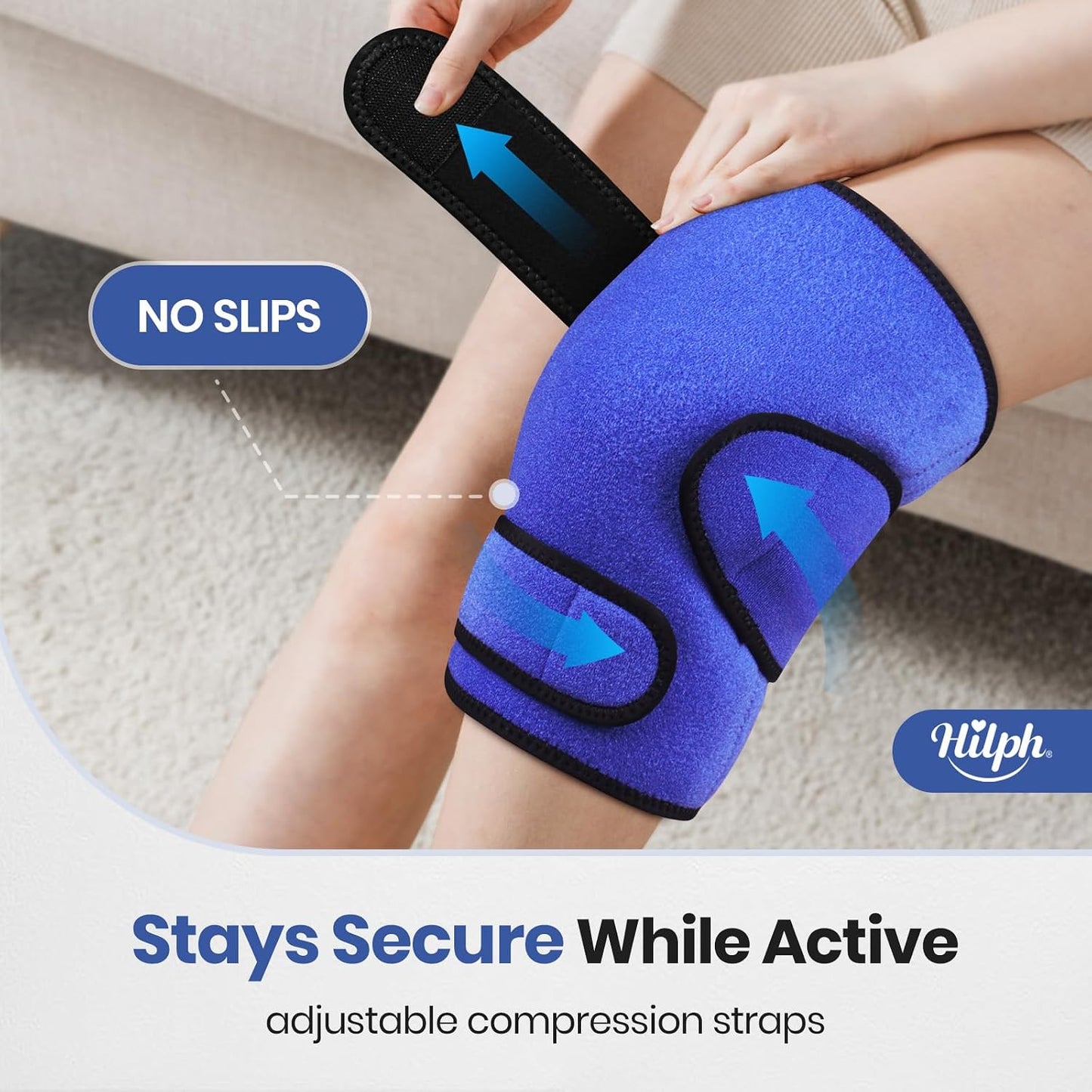 Hilph Knee Ice Pack Wrap, Adjustable Knee Brace with 2 Gel Ice Packs, Blue | Full Coverage, Hot Cold Therapy, Pain Relief for Replacement Surgery, Arthritis, ACL, Meniscus Tear, Swelling, Leg, Elbow Arm