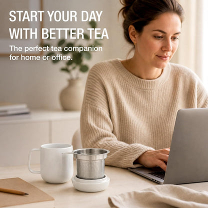 Tealyra - Sumo Porcelain Loose Tea Steeping Mug - 15oz/450 ml Ceramic Tea Cup with Infuser and Lid/Coaster - Extra Fine Stainless Steel Infusion Strainer - For Home or Office - Yellow