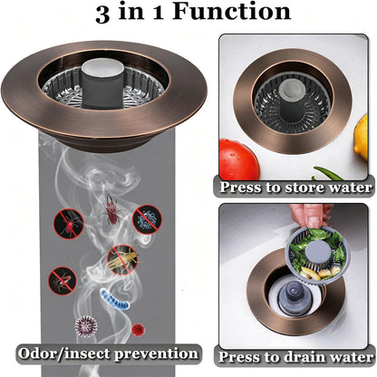 BAOLSLS 3 in 1 Kitchen Sink Stopper, Pop Up Kitchen Sink Drain Strainer | with An Extra Basket Strainer, Kitchen Sink Drain Stopper for US Standard 3-1/2 Inch, Chrome Silver