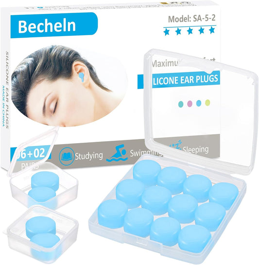 Ear Plugs for Sleeping, Waterproof Moldable Silicone EarPlugs for Sleeping Noise Cancelling, Mowing, Swimming and Concerts, 8 Pair