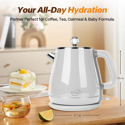 Electric Kettle 1.8L, Arcblin Retro Electric Tea Kettle for Boiling Water, 1350W Fast Boil, Stainless Steel Interior, BPA Free, Automatic Shut Off, Boil-Dry Protection, Pearl White