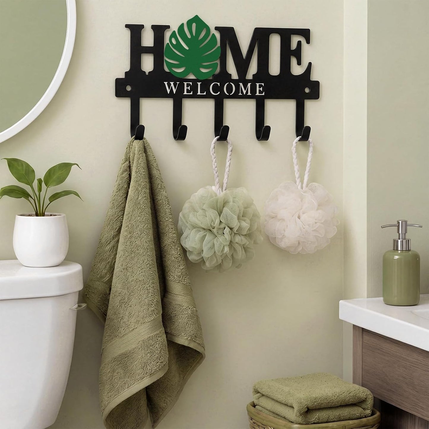 Key Holder Wall Mount Paw Print Metal Key Hooks Organizer Dog Leash Holder with 5 Hooks Rustic Farmhouse Decorative Welcome Home Wall Decor for Entryway Bathroom Dog Lover 9.8 Inch