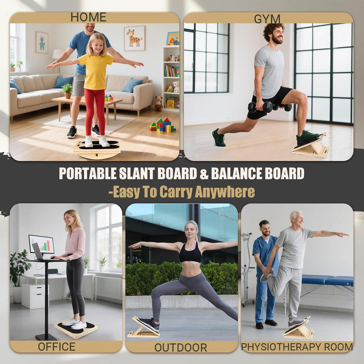 3-in-1 Slant Board & 180°/360° Balance Board, 460 LBS Capacity Calf Stretch