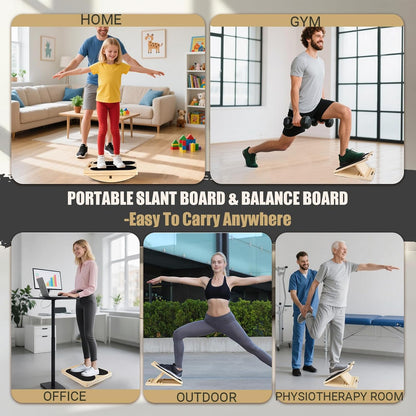 3-in-1 Slant Board & 180°/360° Balance Board, 460 LBS Capacity Calf Stretch