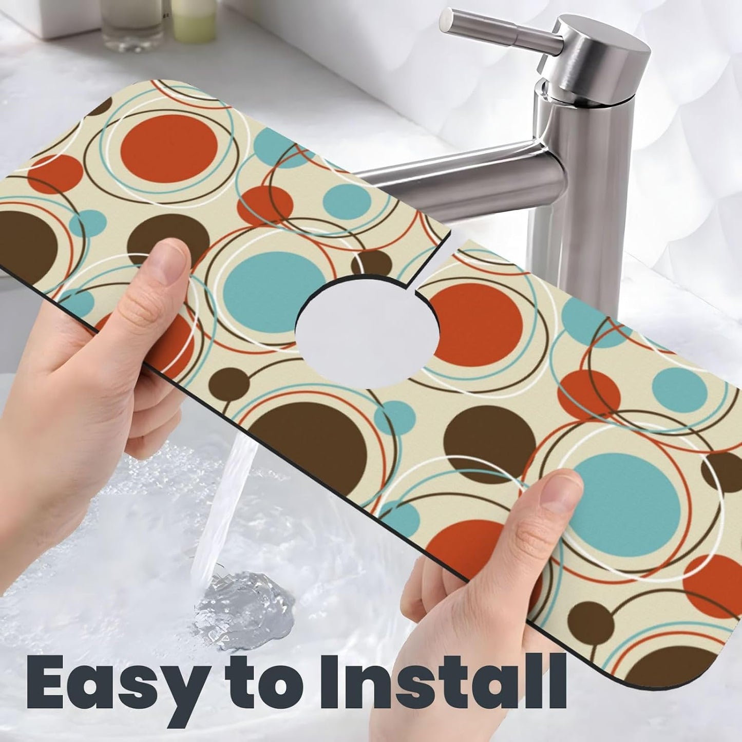 Aquamarine Blue Mexican Tiles Faucet Splash Guard Mat for Kitchen Sink 15x5.5" - Colors B