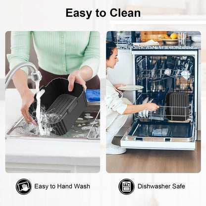 Silicone Air Fryer Liners 2 Pack, Reusable Liners Compatible for Ninja Foodi DZ201, DZ401, DZ550, COSORI, Chefman, Instant Air Fryer, and 6-in-1 8-10QT Air Fryer Baskets