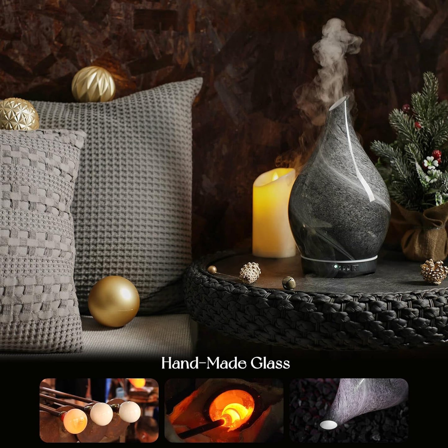 Porseme Oil Diffuser 3D Glass Aromatherapy Ultrasonic Humidifier, Air Refresh Auto Shut-Off, Timer Setting, BPA Free for Home Hotel Yoga Leisure SPA Gift 150ml Last 6H - Colors A