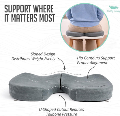 Cushy Tushy Premium Foldable Travel Seat Cushion - for Relief of Lower Back, Sciatic, Butt and Tailbone Pain - for Home & Office Use, Perfect for Travel or Driving - Coccyx Seat Cushion
