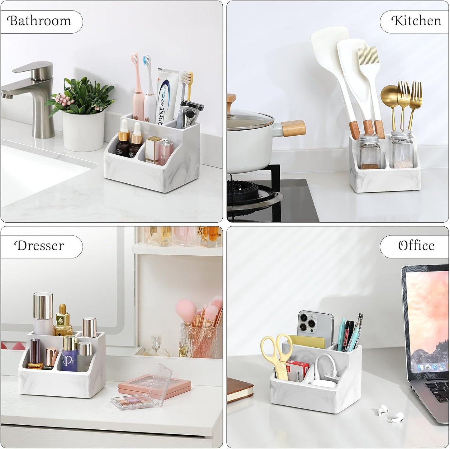 Luxspire Diatomite Toothbrush Holder, 2 Slots, Marble White | Fast Drying, Diatomaceous Earth, Electric Tooth Brush and Toothpaste Organizer, For Bathroom Kitchen Vanity Countertop