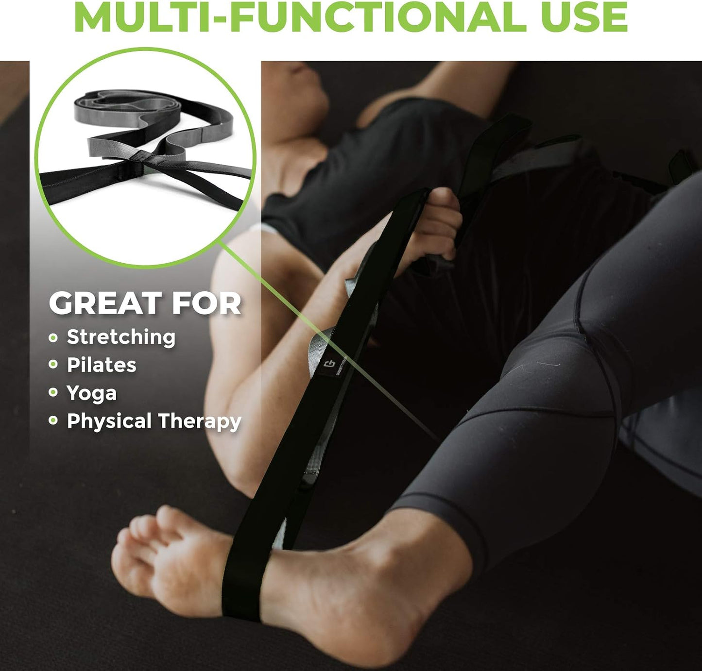 Stretching Strap for Physical Therapy, 12 Multi-Loop Stretch Strap 1" W x 8' L, Neoprene Handles, Physical Therapy Equipment, Yoga Straps for Stretching, Leg Stretcher.
