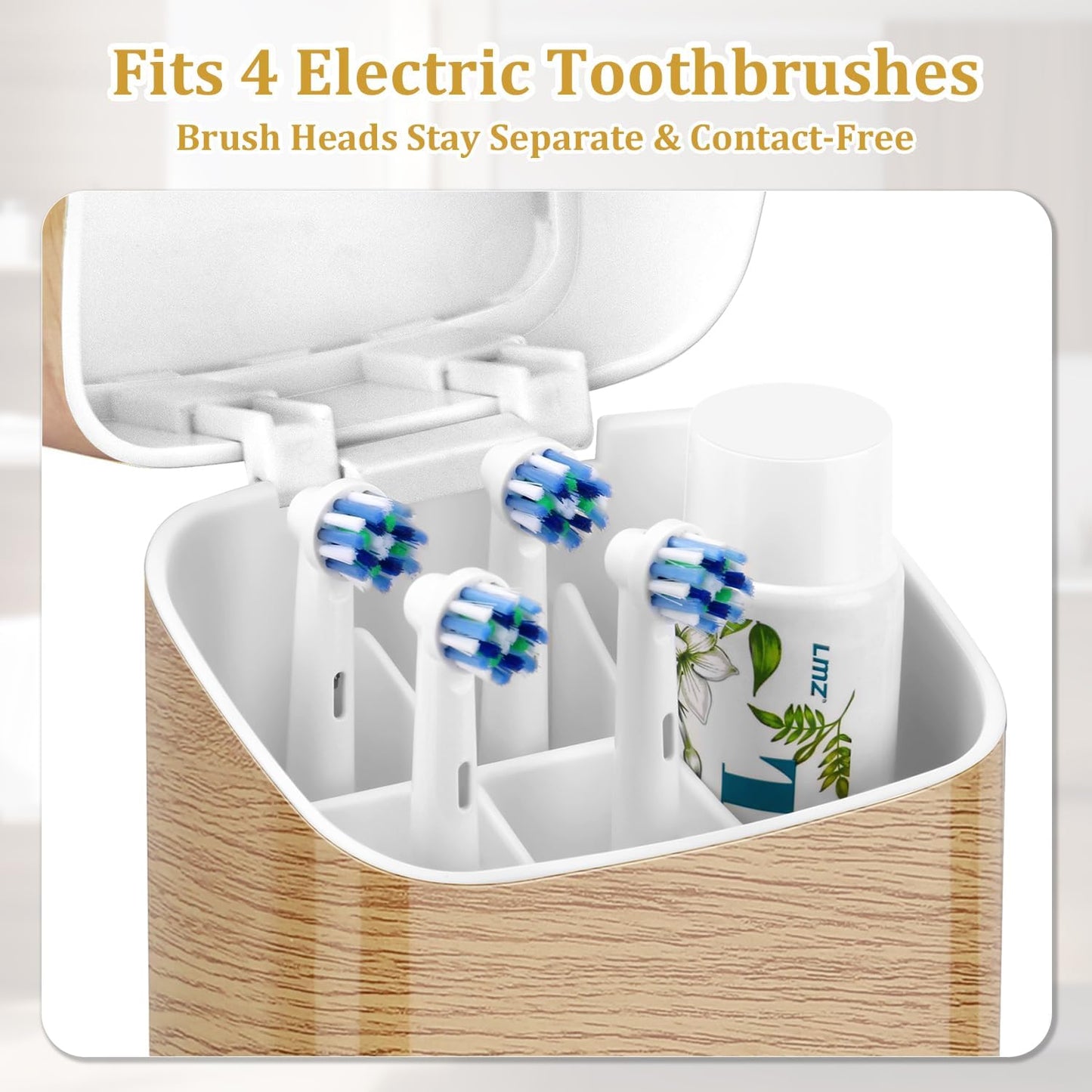 GFWARE Electric Toothbrush Holder with Cover, Ventilated & Drainage, Silver | Detachable 5 Slots Bathroom Organizer for Toothbrush & Toothpaste, Waterproof & Dustproof, Electric Toothbrushes Under 10 In