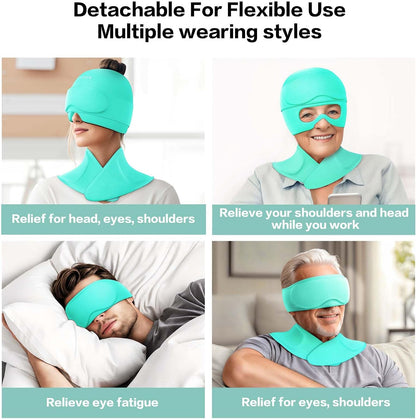 3 in 1 Migraine Relief Cap Neck Ice Pack Wrap Gel and Ice Eye Masks, Detachable Ice Caps with Eyes Masks, Hot and Cold Therapy for Relief of Headaches, Stiff Neck and Eye Fatigue (Purple)