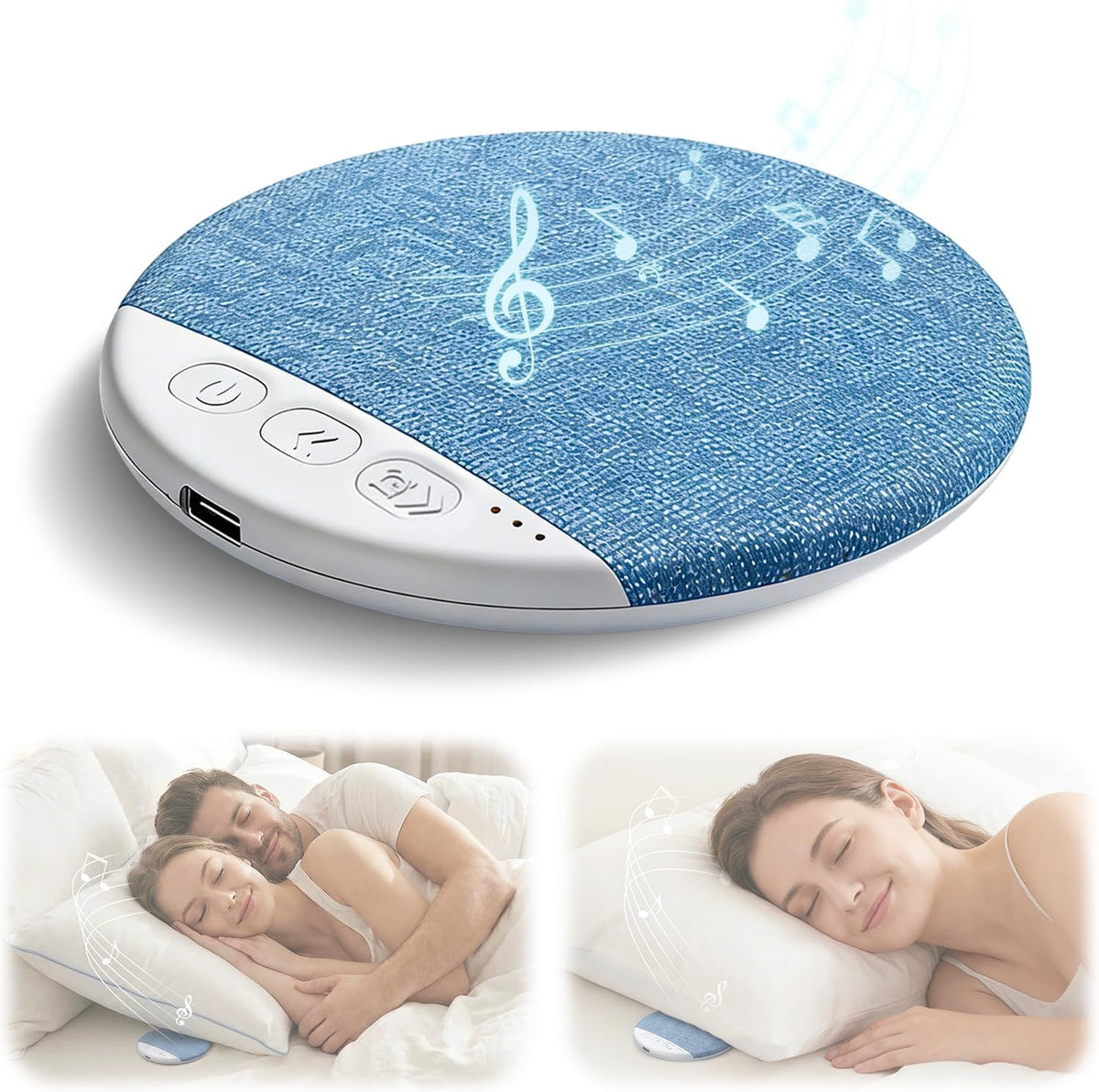 2026 Mini Bluetooth Pillow Speaker for Sleeping, Under Pillow Speaker with Built-in White Noise & Pink Noise Sound Machine, 48H Playtime, 3 Timers, Stereo Bass Private Sleep Audio (Blue)
