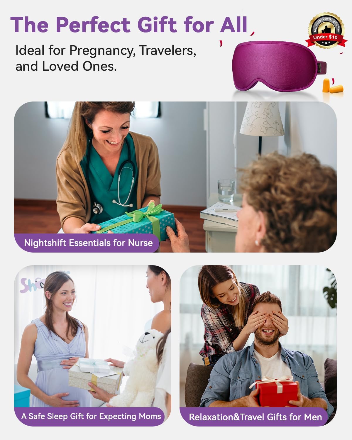 FACEMOON 3D Blackout Weighted Sleep Mask, Airplane Travel & Nurse Essential