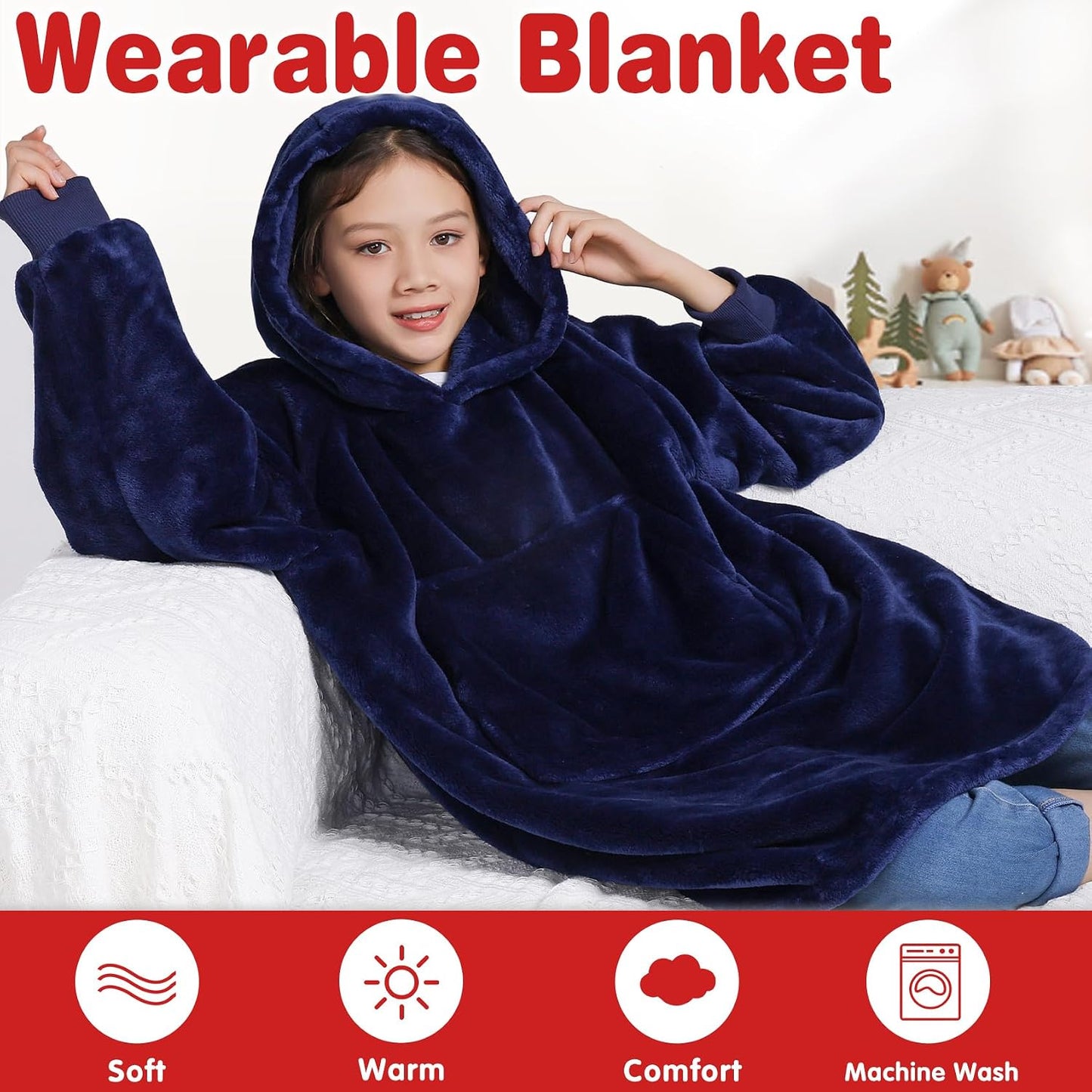 Wearable Blanket Sweatshirt Gifts for Women and Men, Warm and Cozy Giant Blanket Hoodie, Thick Flannel Blanket with Sleeves and Giant Pocket - Dark Gray