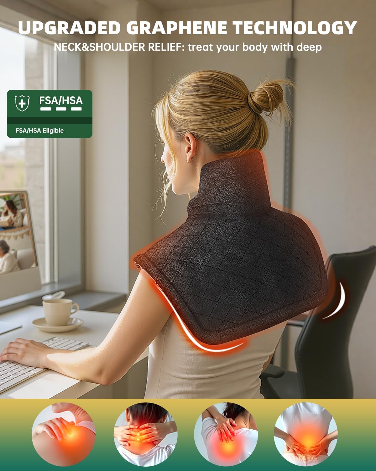 Patented Graphene Weighted Heating Pad for Neck and Shoulders Birthday Gifts for Women Men Mom FSA Eligible Items Only List 3X Deeper Pain Relief Instant Heat Snug Fit Contoured Design ETL Certified