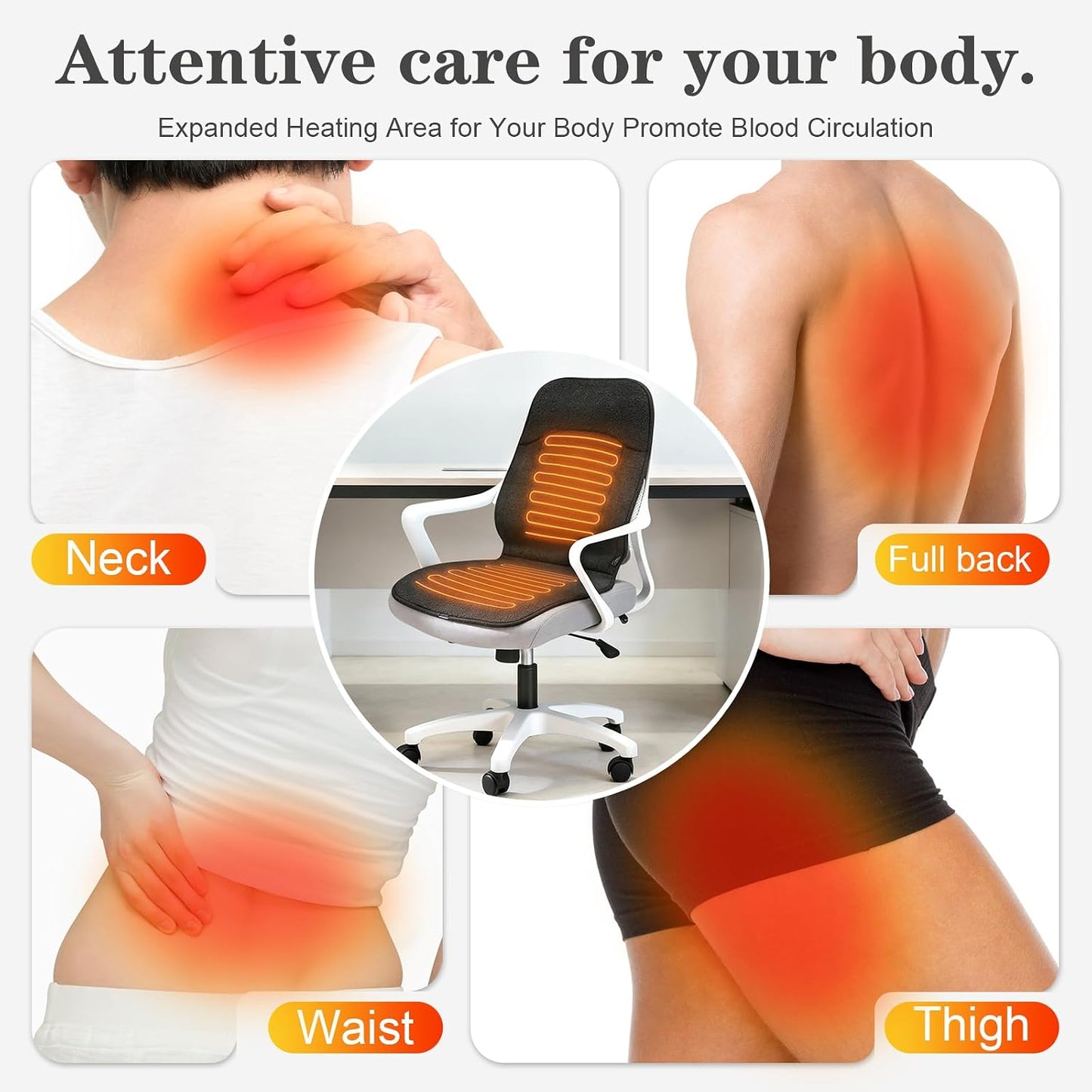 Black Heated Seat Cover Heated Seat Warmer for Pain Relief with 3 Levels | Black Heated Seat Cushion for Office Chair, Chair Seat Pad for Back, Waist, HIPS for Home Warm Winter Christmas Holiday Gift