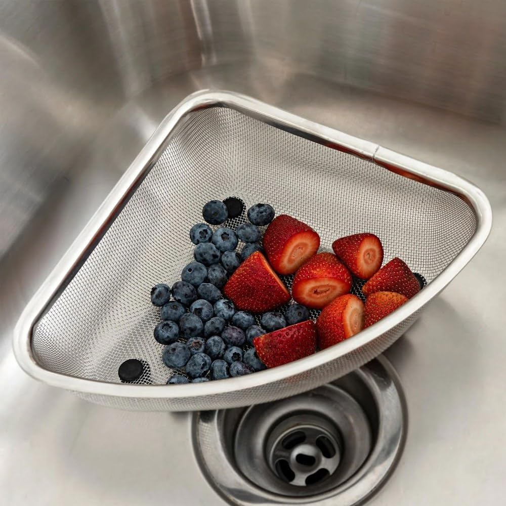 Better Houseware Triangular Kitchen Sink Drain Basket for Food, Sink Food Catcher Basket for Washing Vegetables & Fruits Corner Sink Strainer