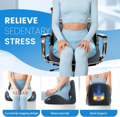 Seat Cushion - Memory Foam Cushion for Office Chair, Lumbar Support Pillow One Piece, for Sciatica & Tailbone Pressure Relief Coccyx Pad for Long Sitting Office Chair, Wheelchair, Home, Office