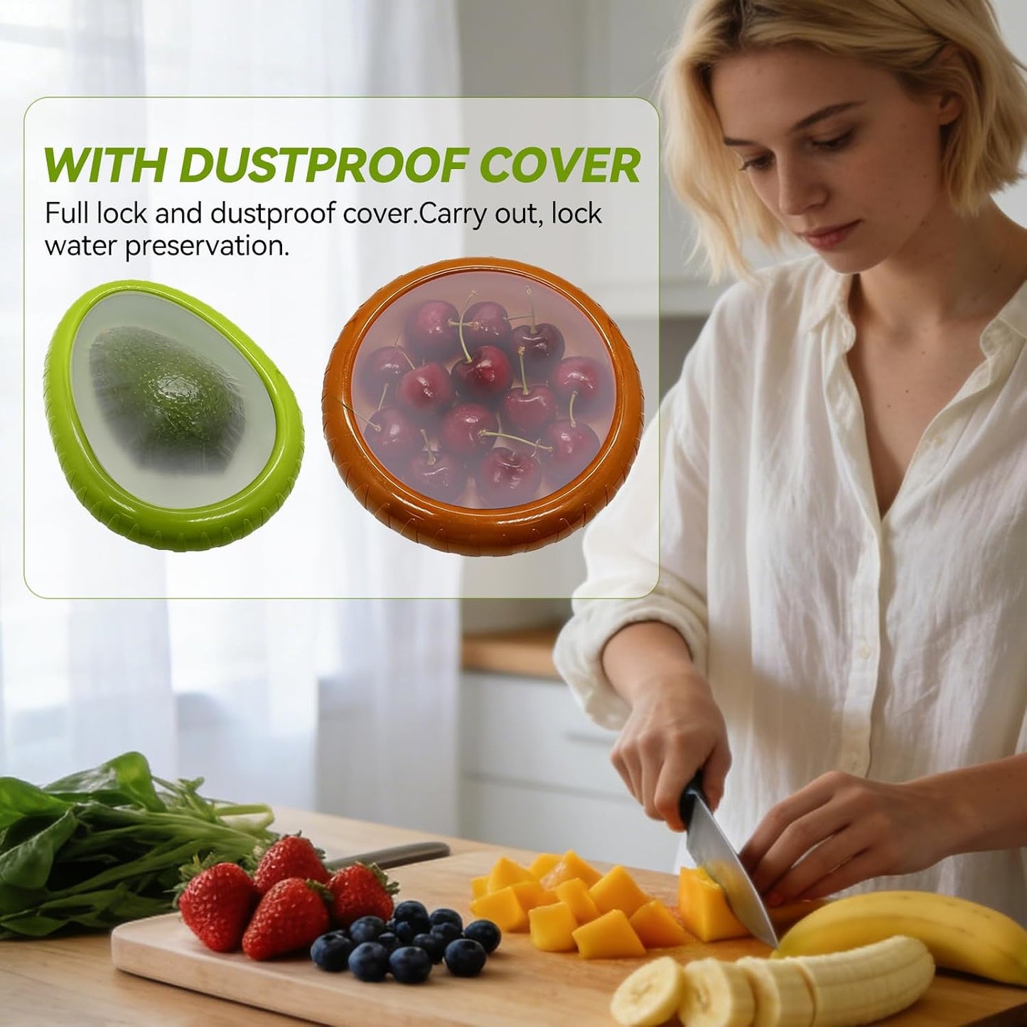 4Pcs Avocado Saver and Onion Containers, Reusable Fridge Produce Holders | Silicone Fresh Produce Holder, Avocado Keeper, BPA-Free Veggie Saver for Garlic, Tomato, Lemons, Potato & Fresh Produce