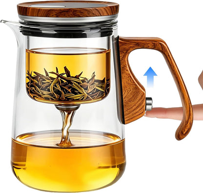 Magnetic Tea Pot with Infuser, Magic Loose Leaf Enchantipot, Borosilicate Glass Tea Maker with Strainer, One-Touch Tea Separation, Heat Resistant Tea Pot for Home & Office - 25.4oz (750ml)