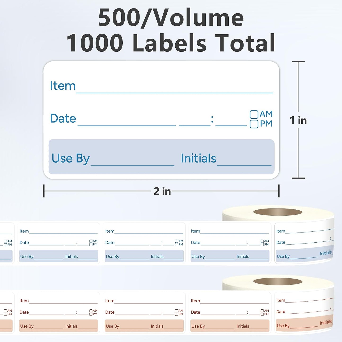2 Rolls 1000 Pcs 1 X 2 inch Removable Food Date Sticker Labels, Easy to Write for Freezer, Refrigerator Food Containers Date Sticker, Leftover Labels (Blue-Red-US)