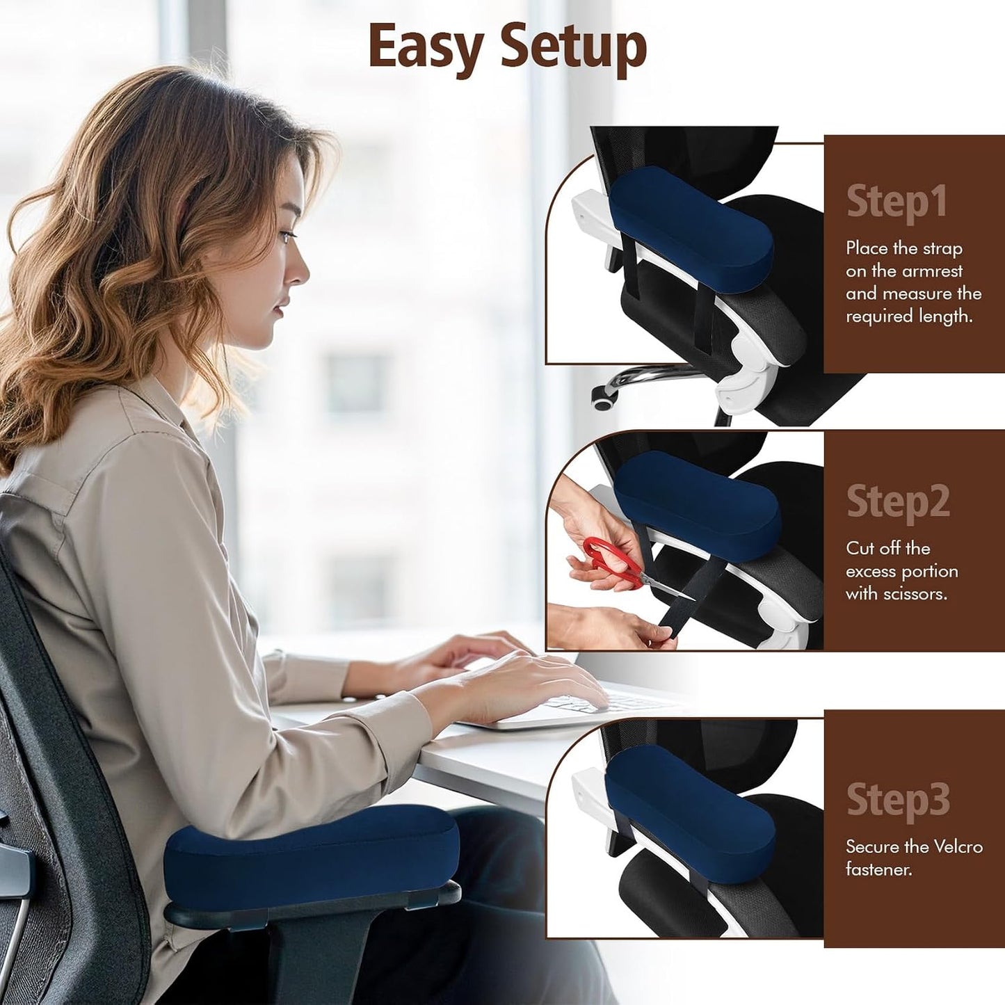 WdFour 2-Pack Non-Slip Armrest Pads for Office & Gaming Chairs - Ergonomic Forearm Support Pillow for Desk, Computer & Wheelchair, Pressure Relief Cushions (Black)