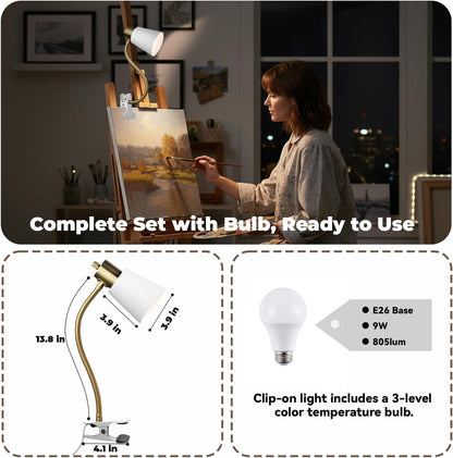 LALISU Desk lamp Eye-Caring Table Lamps, 360°Rotation Gooseneck Clip Lamp
