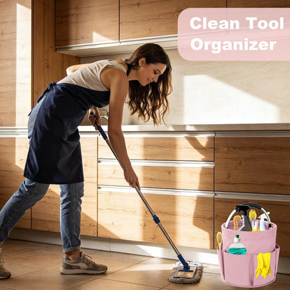 Cleaning Caddy with Handle, 17L Foldable Cleaning Supplies Organizer, Portable Storage Basket, Cleaning Supply Caddy, Multifunctional Cleaning Bucket Bag for Garden, Home, Kitchen (Black)