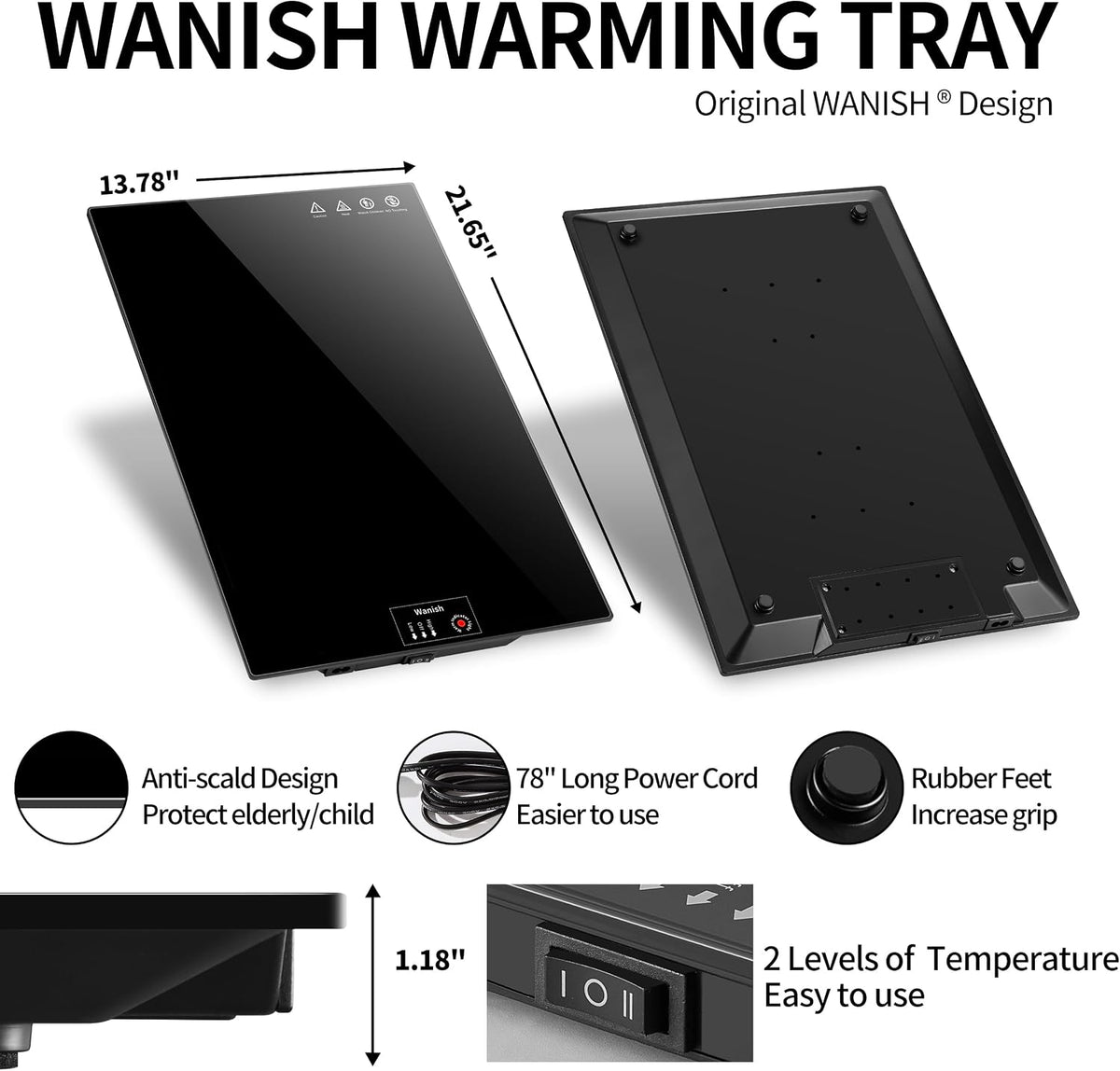 Electric Warming Tray,Extralong 47"x12",Tempered Glass Warming Mat for Food