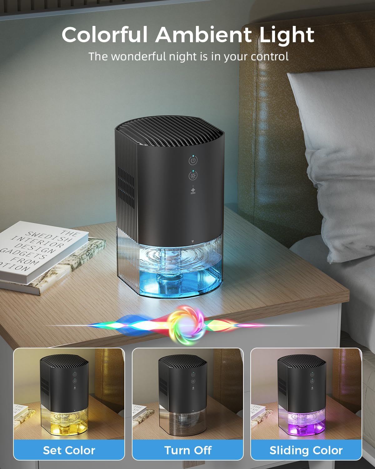 Small Dehumidifiers for Bathroom, Bedroom, Dorm Room, Home, RV, Closet, Wardrobe, Office, Portable Dehumidifier with Auto Shut Off, Auto Defrost, Colorful Light, Ultra Quiet, Energy Saving, 35 OZ | Ultra Quiet & Energy Saving with Auto Shut Off, Auto