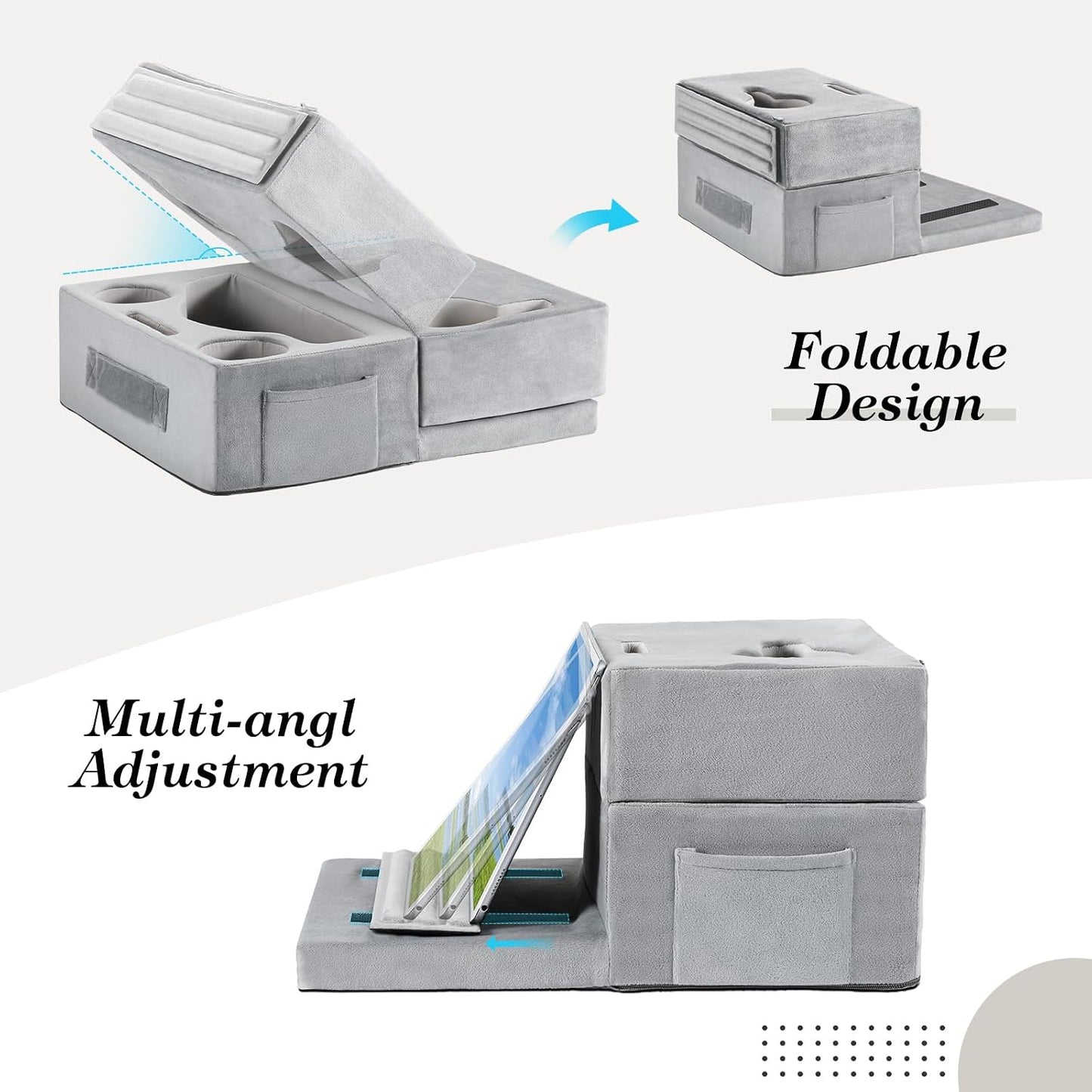 Luxspire Couch Cup Holder, Couch Caddy, 4 Holes, Gray | Couch Cup Holder Pillow Side Pocket and Handle, Couch Caddy Pillow for Phone/Drinks/Remote Control/Snacks