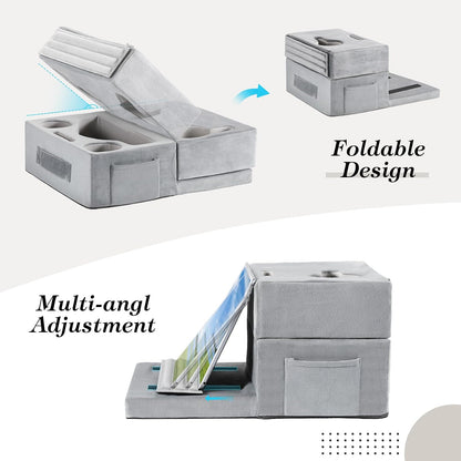Luxspire Couch Cup Holder, Couch Caddy, 4 Holes, Gray | Couch Cup Holder Pillow Side Pocket and Handle, Couch Caddy Pillow for Phone/Drinks/Remote Control/Snacks