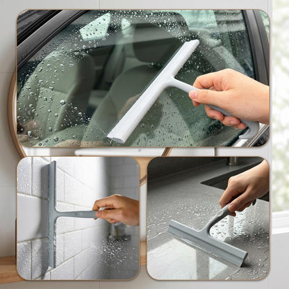 Shower Squeegee for Glass Doors, 8-Inch Silicone, Fishtail Hook, Black | One-Piece Silicone Squeegee for Shower Glass, Fishtail Hook, Non-Slip Grip, Quiet Glide; Tile, Mirrors, Windows & Car Glass