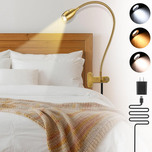 VIHOSE Clip on Reading Light for Dorm Bed Headboard, Gold