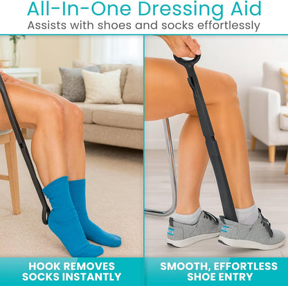 Vive Long Shoehorn for Seniors with Handle 23" | Sock Remover, Long Handled for Men & Women, Boot Shoe Helper and Sock Aid, Extra Reach, Patent-Pending Foldable