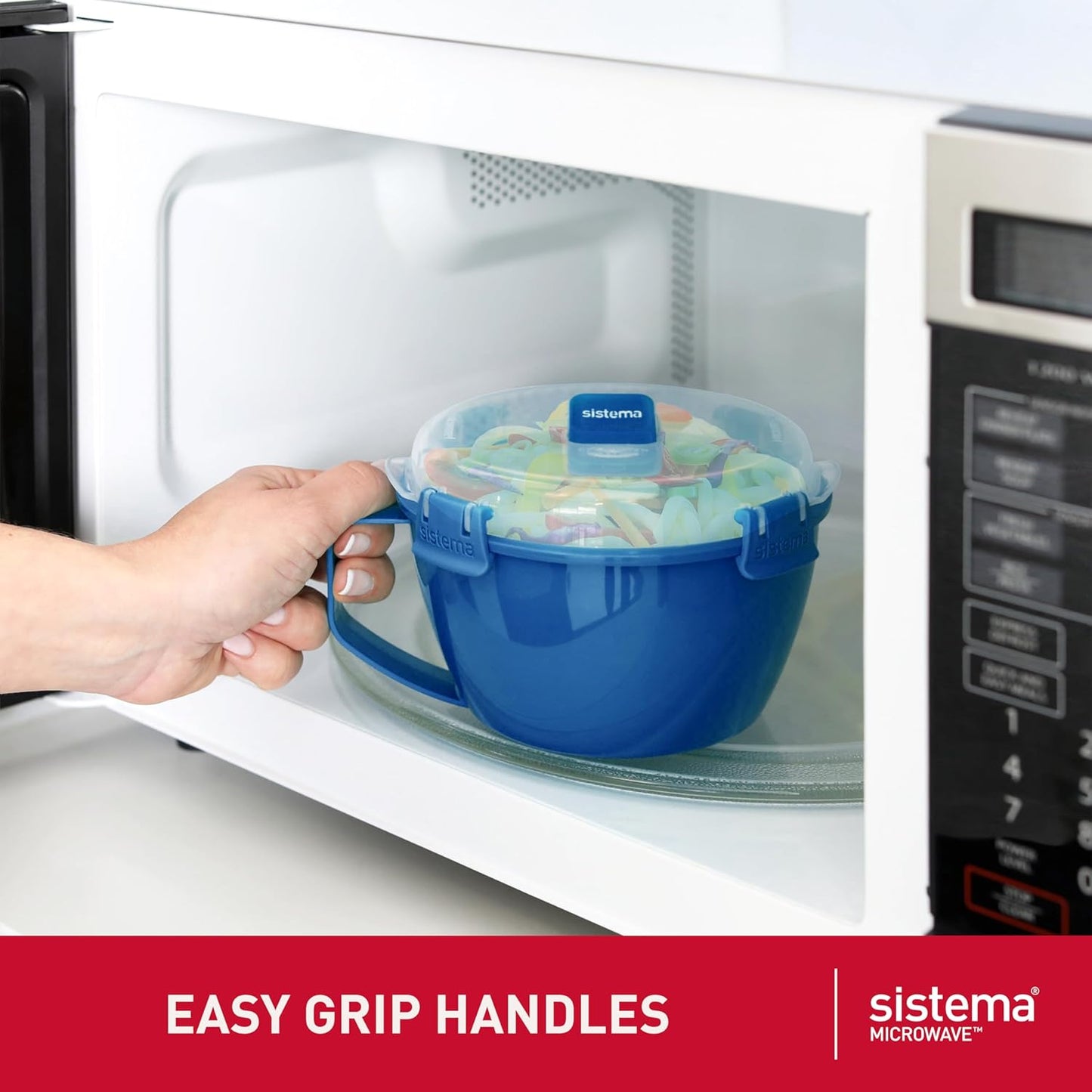 Sistema Microwaveable 940mL Noodle Bowl, Round Microwave Container with Lid & Steam-Release Vent, Cooks Pasta, Soup, Stew & More, Dishwasher & Freezer-Safe, BPA-Free