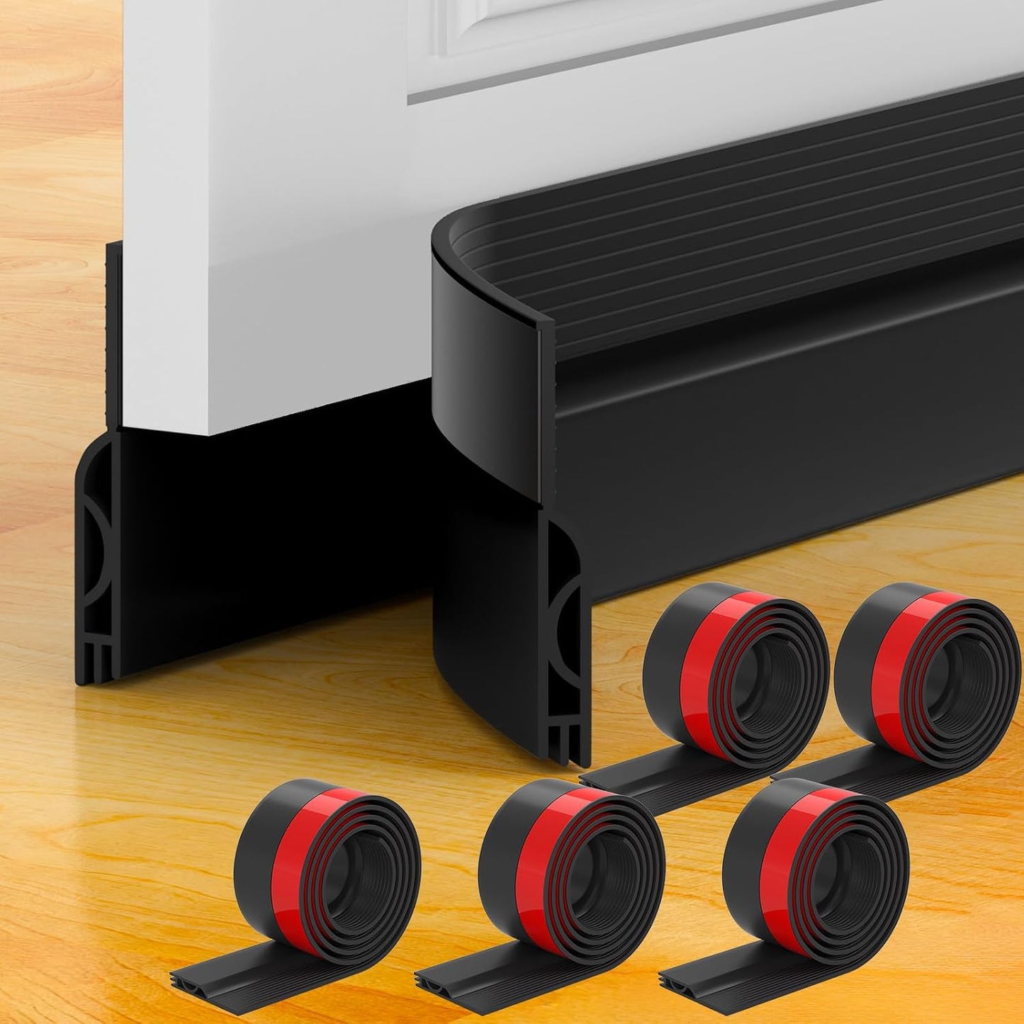 Door Draft Stopper, Door Sweep for Bottom of Door, Weather Stripping Door Seal Gap Filler Bottom Blocker Soundproofing Cold Air Insulation Save Energy Install Quickly Easily (Black, 39‘’)