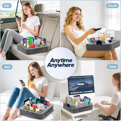 Couch Cup Holder Pillow, Sofa and Bed Caddy for iPad, Kindle, Switch, Game Controller, Remotes, Phones, Small-Sized Cup & Drink Holder for Couch, Bed, Desk, Car, Beach, Bathroom Cup Holder